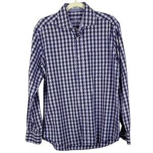 Bugatchi Uomo Men's Cotton Purple White Shaped Fit Plaid Long Sleeve Med Shirt